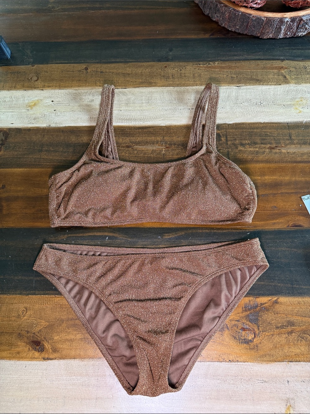 Xhilaration Women’s Brown Bikini - Metallic Knit Hipster